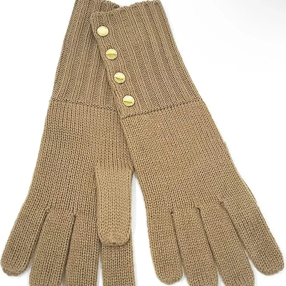 Michael Kors Women's Button Gloves, Gold/Camel NWT